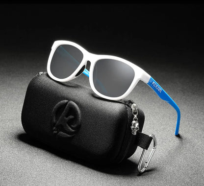 womens square frame polarised sunglasses with white frames and grey lenses