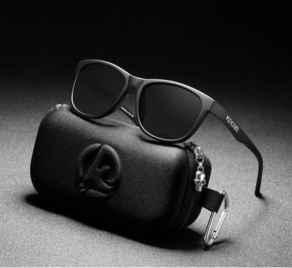 womens square frame polarised sunglasses with black frames and black lenses